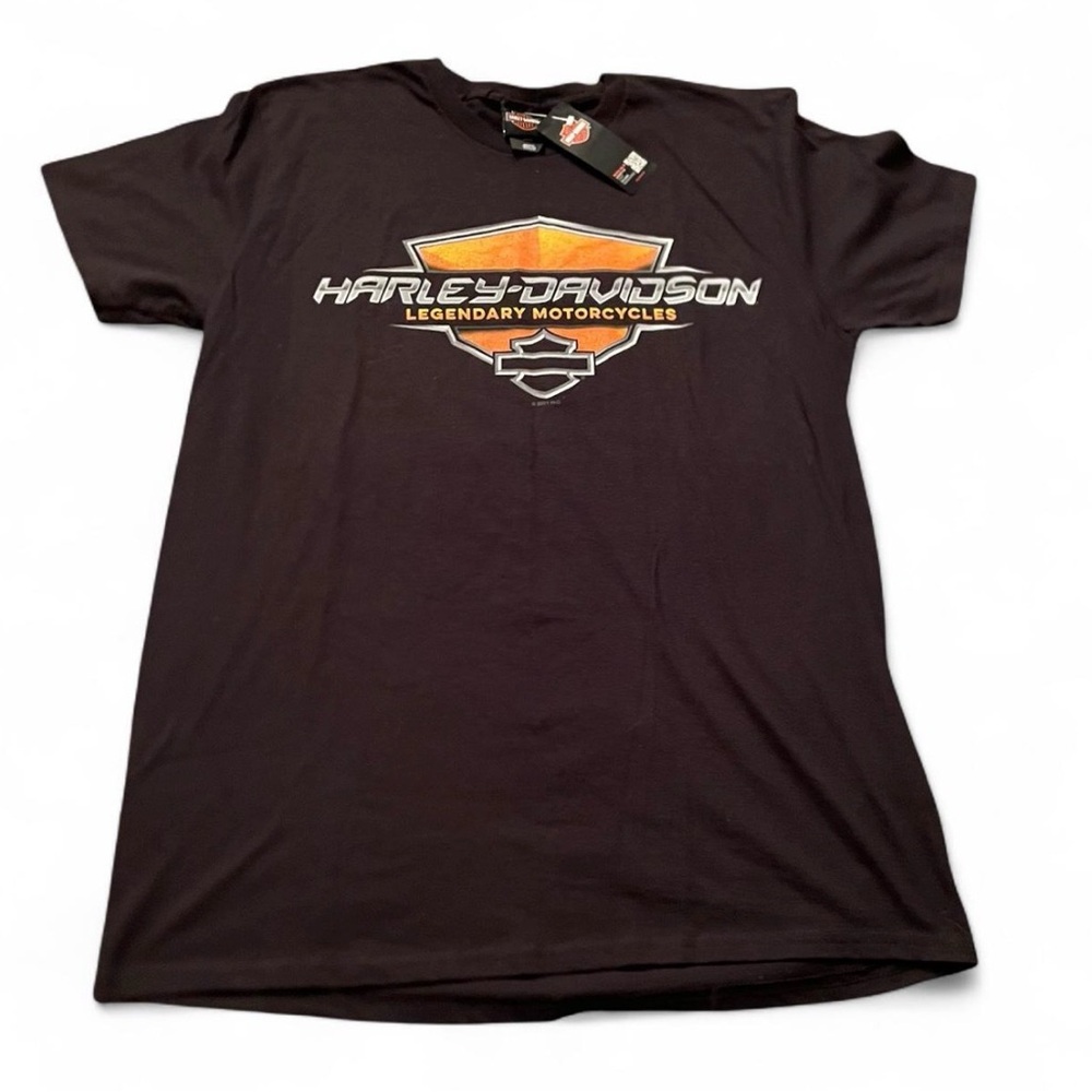 Men’s Black And Orange Harley Davidson Yorktown VA Logo Shirt Size L NWT